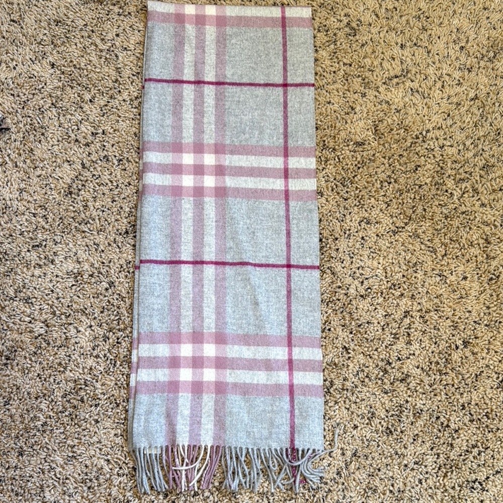 Burberry Gray and Pink Plaid Cashmere scarf